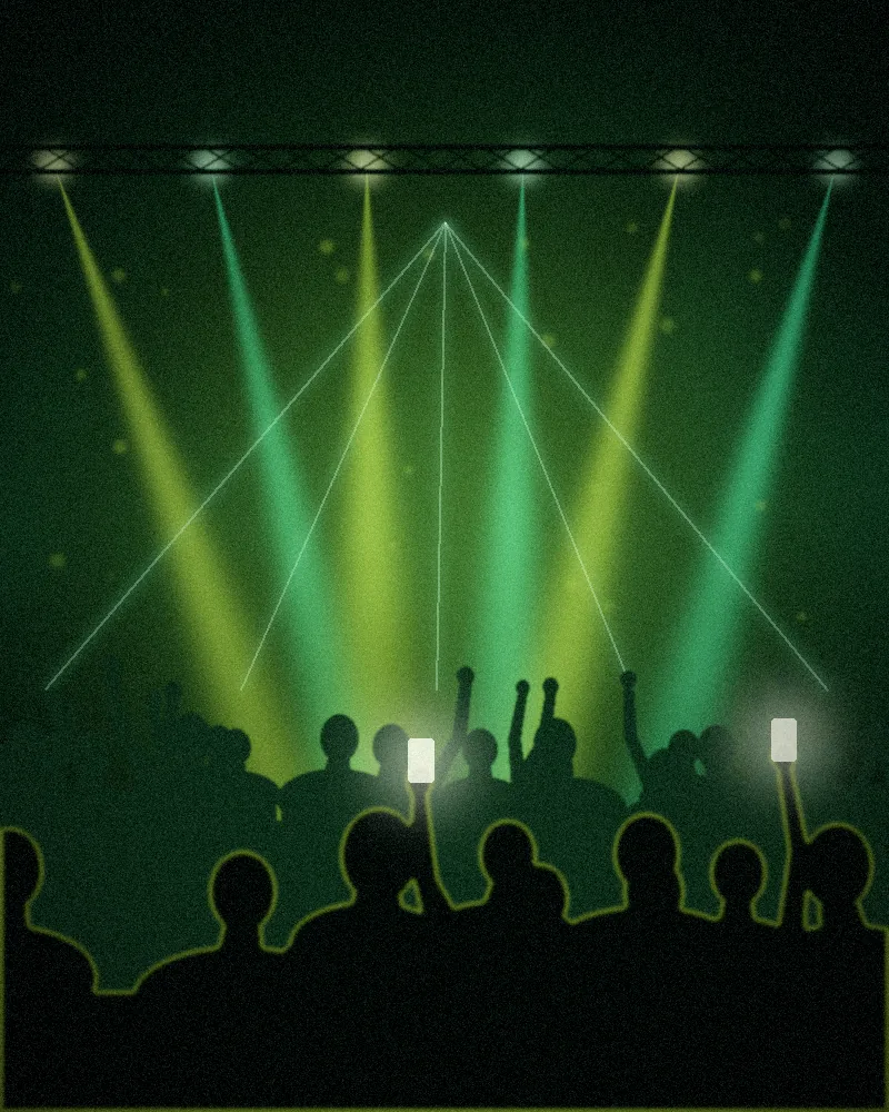 Main stage lights over a festival crowd